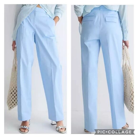 New J. Crew Light Blue Essential Straight Leg Pants Size 12 Work Career Cotton - Picture 1 of 9